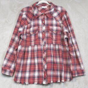 Entro Plaid Flannel Babydoll Long Sleeve Blouse Womens 2X Cotton Cowgirl Country